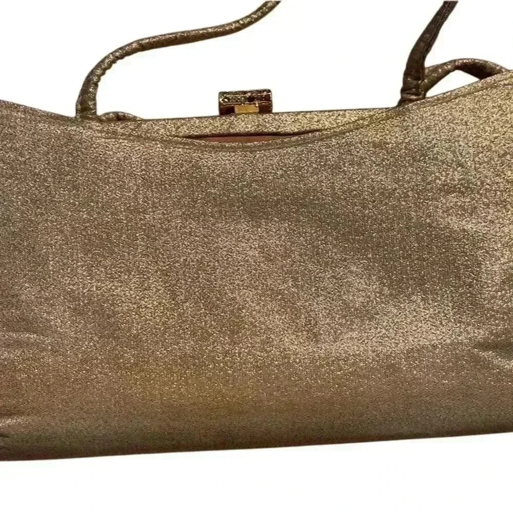 Admiral Vintage Gold Metallic Clutch with Ornate Clasp Formal Bag - Picture 2 of 6